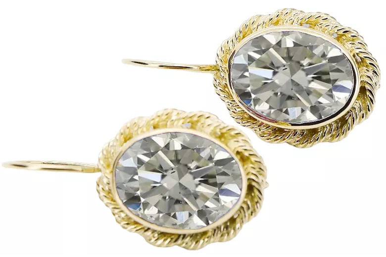 14k żółte złoto Cyrkonia Kolczyki Vintage Biżuteria vec007y